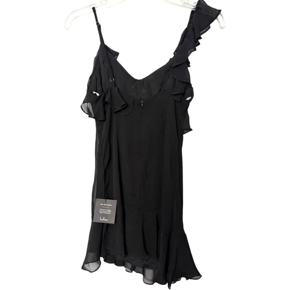 Lulus Captivating Always Black Ruffle Asymmetrical Mini Dress XS NEW